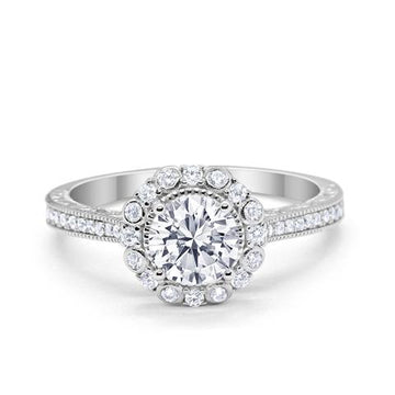Filigree Engagement Bridal Ring Simulated Cubic Zirconia 925 Sterling Silver